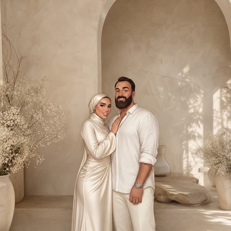 Illustrated portrait of Hassan and Viviane together